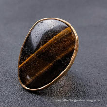 New Arrival Amazon Hottest Sell Natural Tiger Eye Stone Ring Irregular Gold Edge Adjustable Male Ring